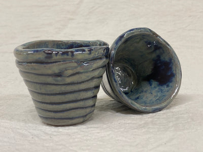 Coil-built coffee cup, blue