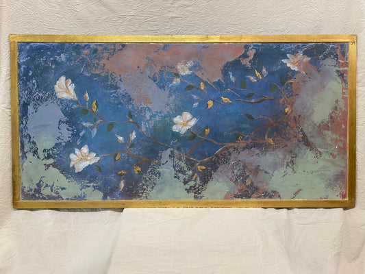 Pannello Magnolia Azzurro, quadro dipinto a mano su legno