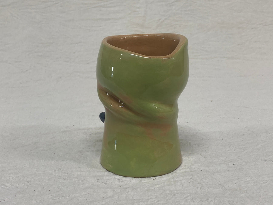 Green and blue tumbler, view from above
