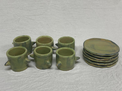 Set di sei tazzine da caffè verdi con cactus dipinti