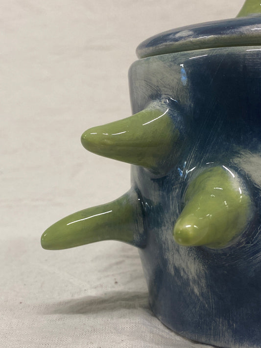 Barattolo blu e verde con cactus dipinti