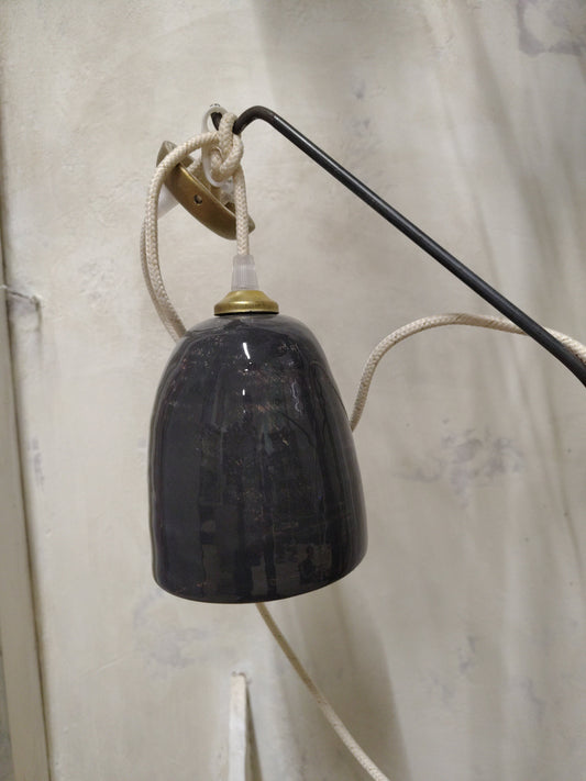 Lampada a sospensione in ceramica nera, diametro 12 cm