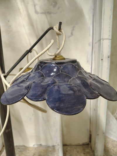 Lampada a sospensione in ceramica blu a pois, diametro 29 cm