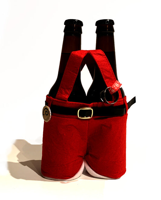 I pantaloni rossi di Babbo Natale con le due bottiglie da 33 cl