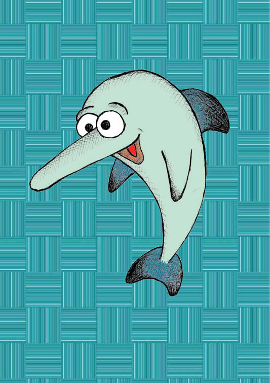 Delfino, personaggio di «Gli Amici del Mare» — illustrazione di Gabriele Rondini per Bookendipity