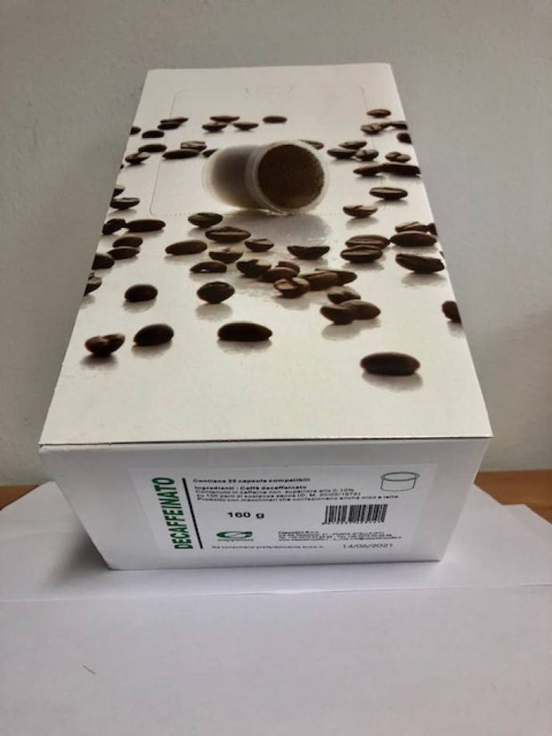 La scatola delle capsule decaffeinato