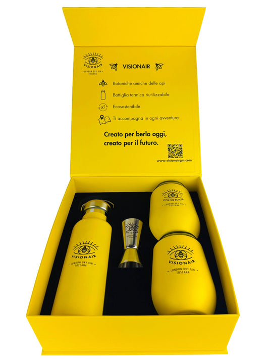 Box Visionair London Dry Gin, confezione regalo gialla