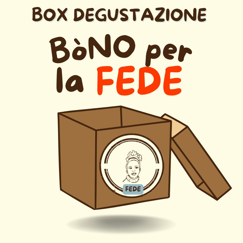 L'illustrazione della scatola Bòno per la Fede, col ritratto disegnato sul coperchio
