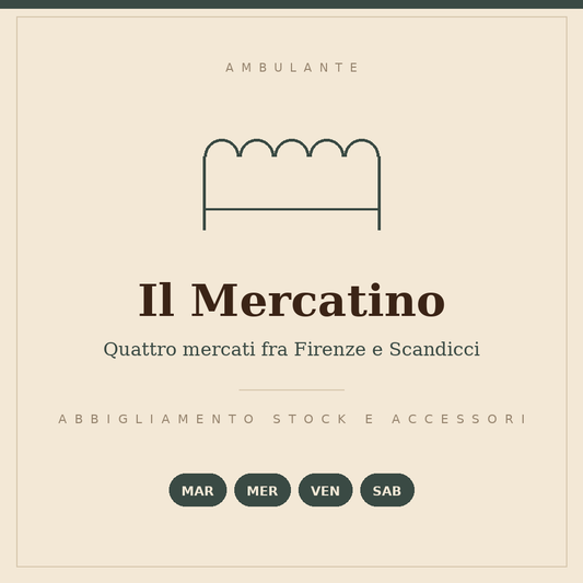 Drawn sign of the Il Mercatino stall: stock clothing and accessories, Tuesday, Wednesday, Friday and Saturday