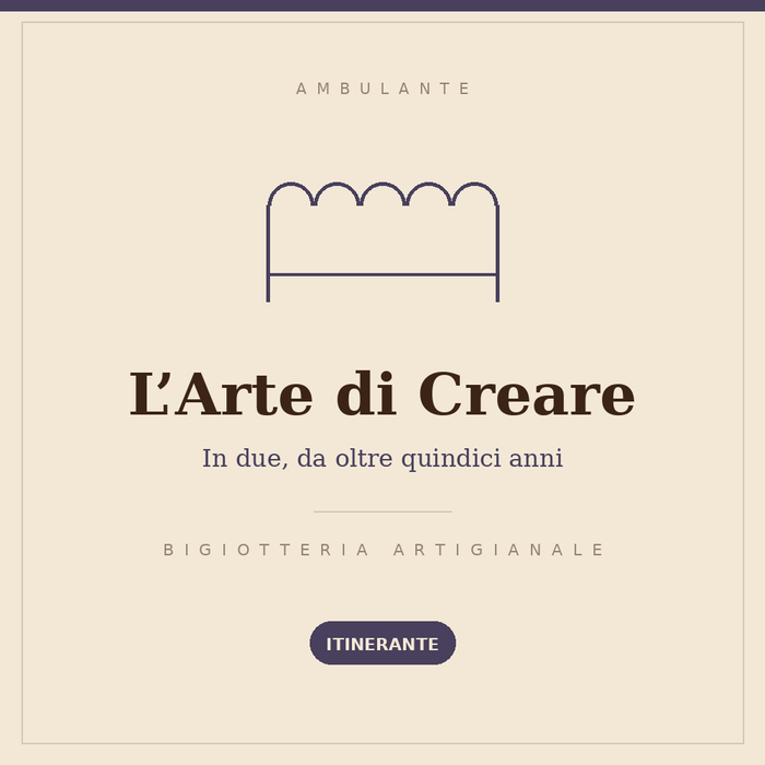 Insegna disegnata del banco L'Arte di Creare: bigiotteria artigianale, banco itinerante