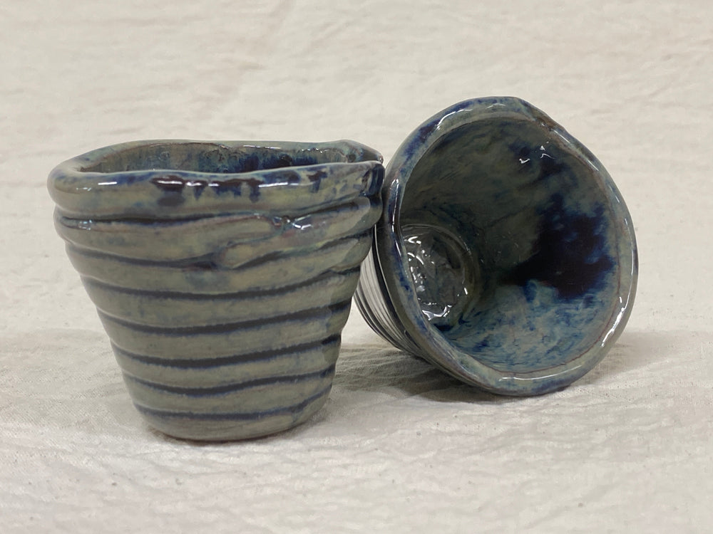 Coil-built coffee cup, blue