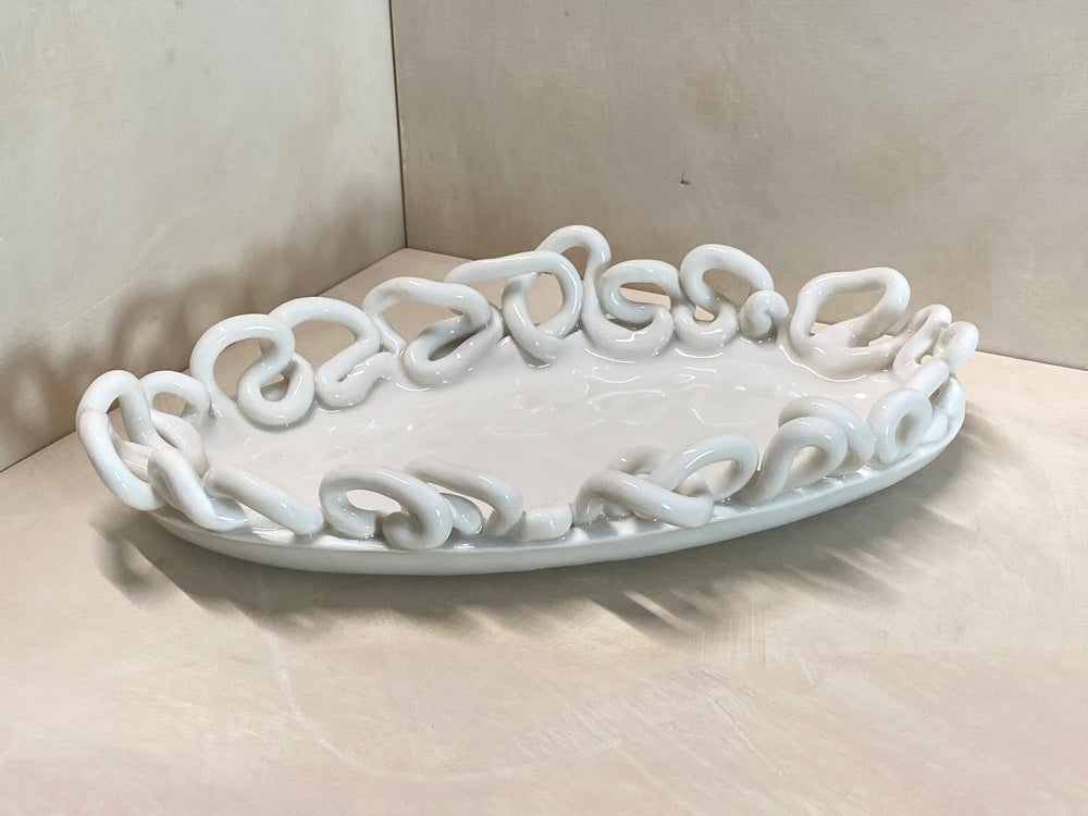 Centro tavola ovale grande bianco in ceramica