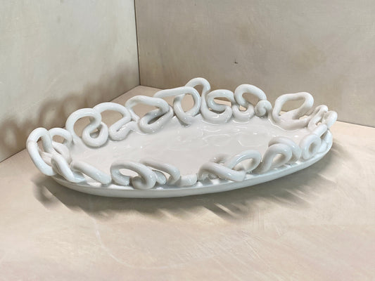 Centro tavola ovale grande bianco in ceramica