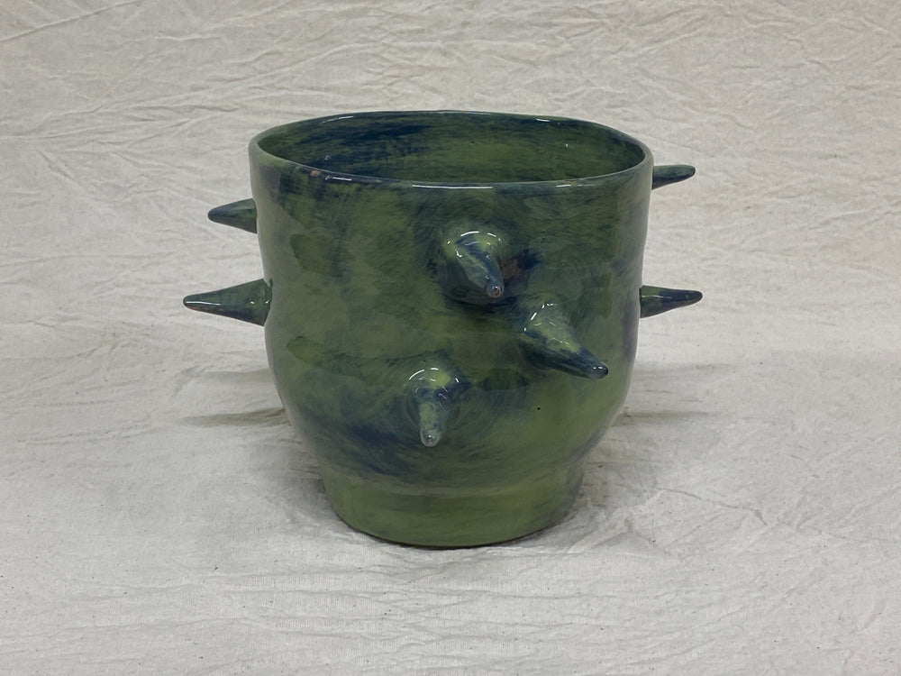 Vaso grande verde e blu con cactus dipinti