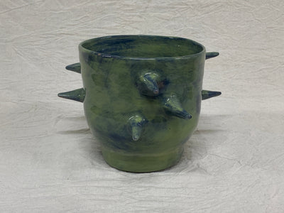 Vaso grande verde e blu con cactus dipinti