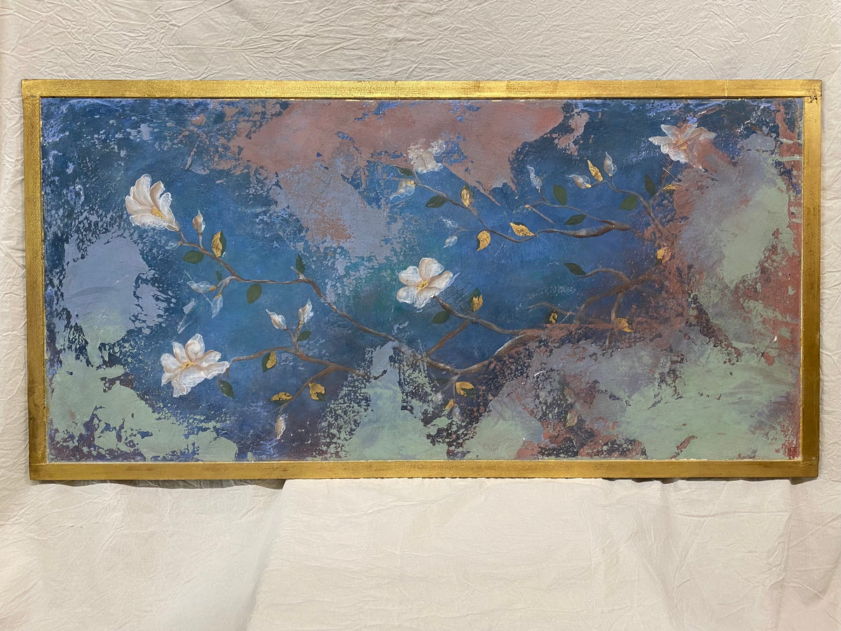 Pannello Magnolia Azzurro, quadro dipinto a mano su legno