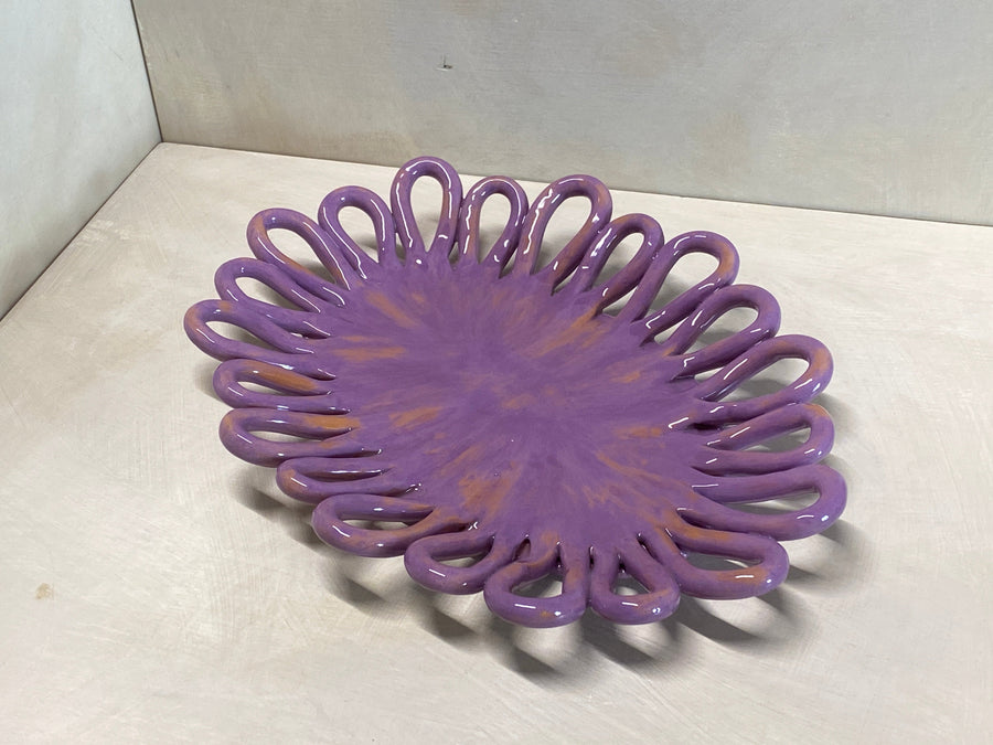 Centro tavola ovale viola, dettaglio dell'intreccio