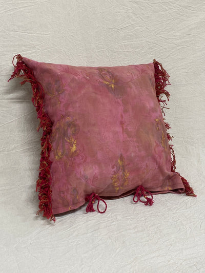 Cuscino in cotone dipinto a mano con fiori e oro