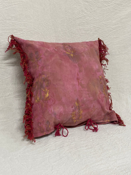 Cuscino in cotone dipinto a mano con fiori e oro