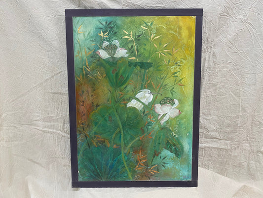 Pannello Fiori di Loto, quadro dipinto a mano su legno
