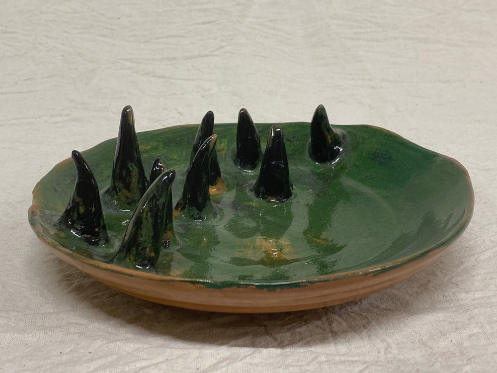 Piatto medio verde e nero con cactus dipinti