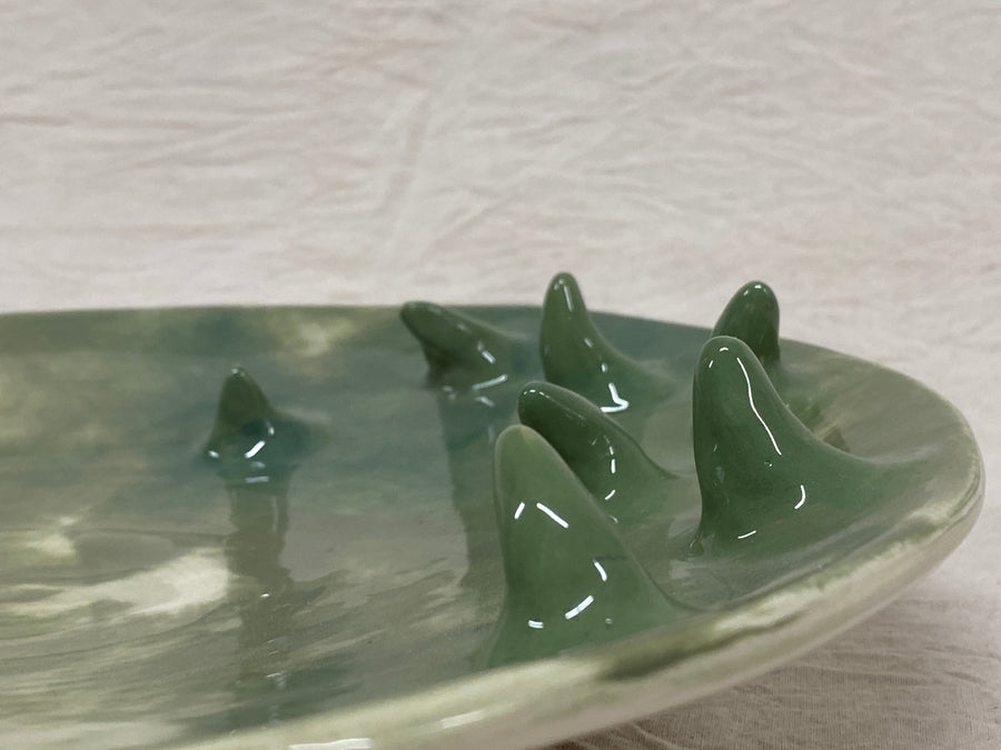 Large green tray, view from above