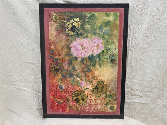 Pannello Peonia Rosa, quadro dipinto a mano su legno