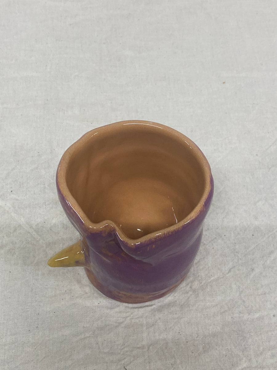 Purple and yellow tumbler, view from above