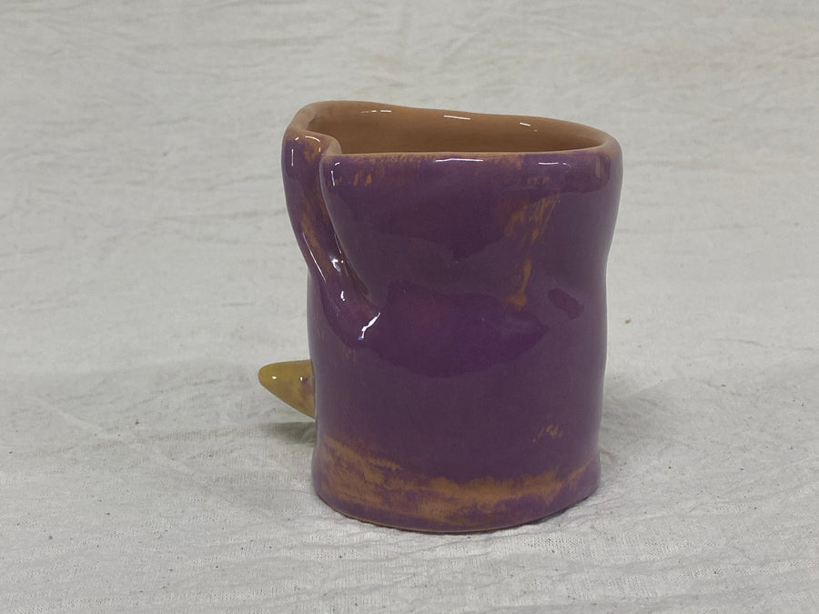 Purple and yellow tumbler, close-up