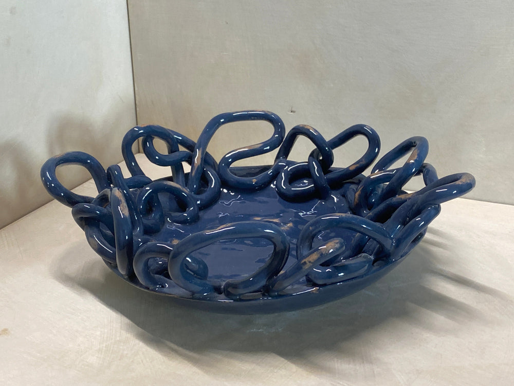 Centro tavola grande blu a intreccio in ceramica