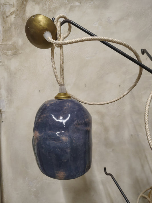 Lampada a sospensione in ceramica blu, diametro 12 cm