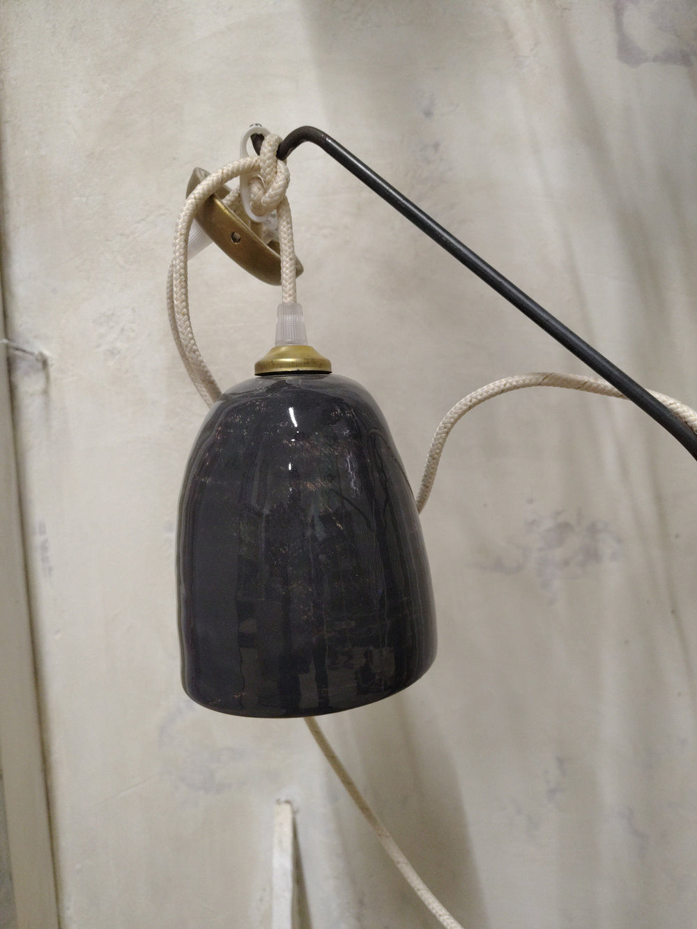 Lampada a sospensione in ceramica nera, diametro 12 cm