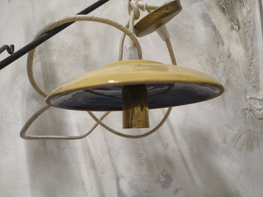 Lampada a sospensione in ceramica blu e gialla, diametro 20 cm