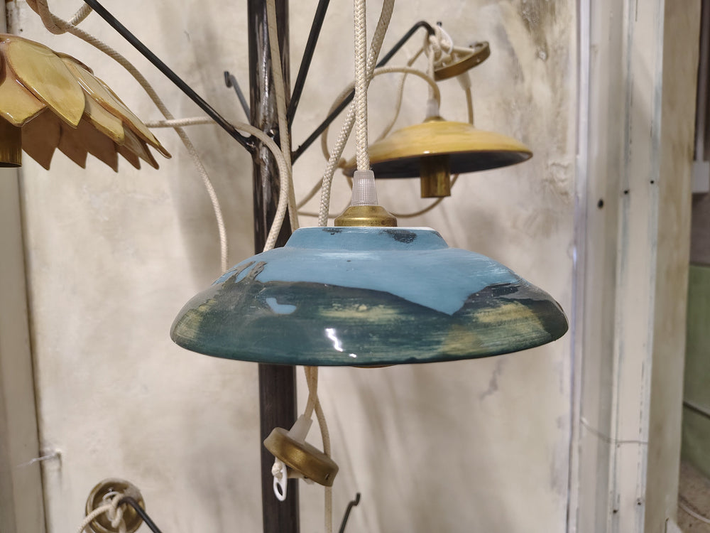 Lampada a sospensione in ceramica azzurra, diametro 20 cm