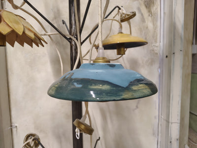Lampada a sospensione in ceramica azzurra, diametro 20 cm