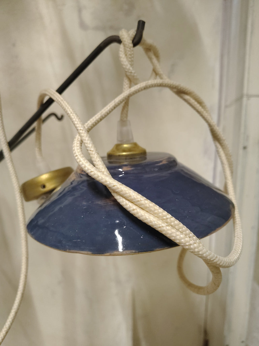 Lampada a sospensione in ceramica blu, diametro 17 cm