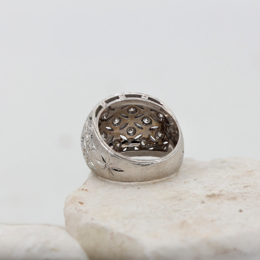 Domed white gold ring, the inside of the band