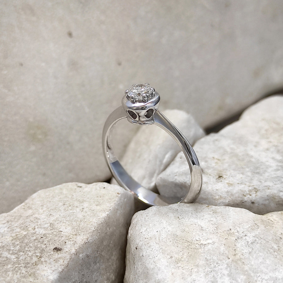 The profile of the ring standing, with the flat face of the band
