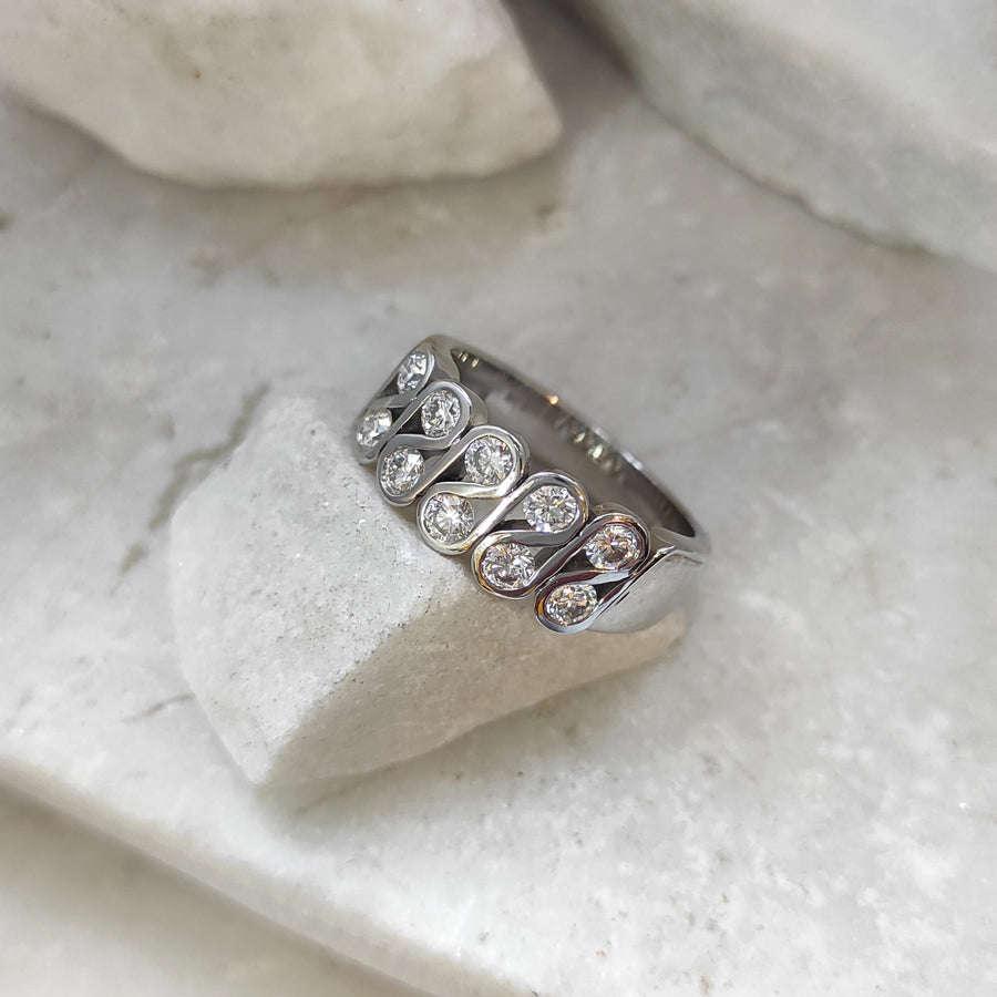 View from above at an angle, with the hallmarks visible inside the band