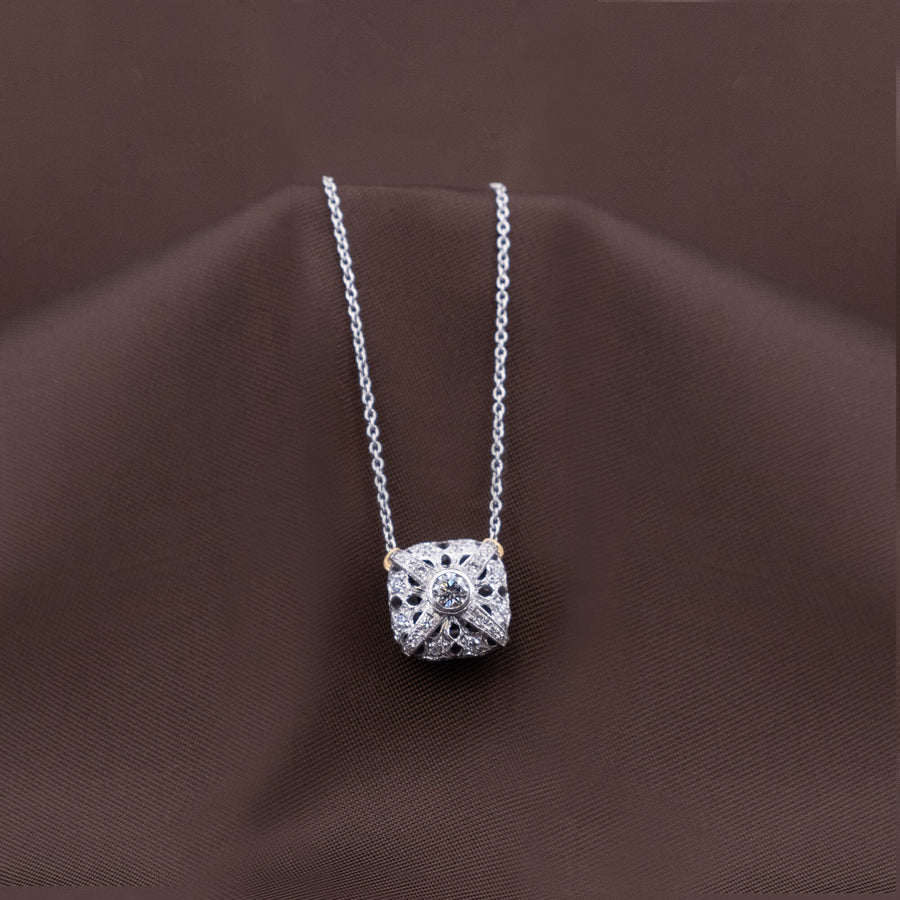 On a brown background, the chain pulled taut between two points