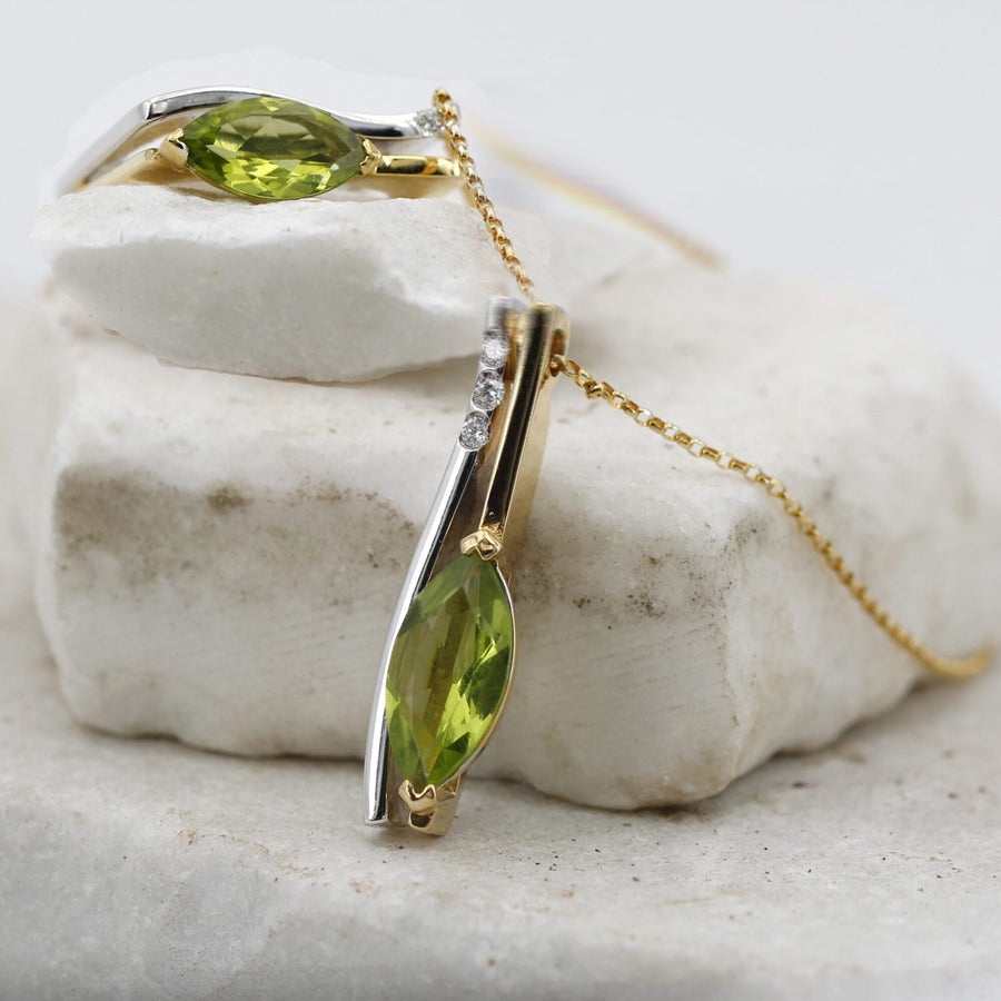 Close-up view of the pendant and the ring that matches it