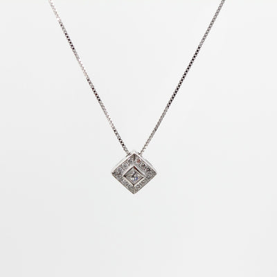 The Square pendant on the chain, overall view on a light background