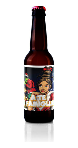 Bottiglia A te e famiglia da 33 cl, etichetta illustrata con i personaggi di Natale