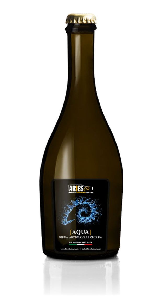 Bottiglia Aqua, etichetta nera con la spirale d'acqua azzurra