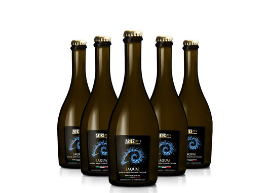 Le sei bottiglie di Aqua da 33 cl schierate