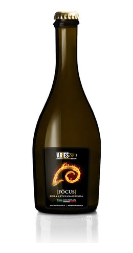 Bottiglia Fŏcus da 33 cl, etichetta nera con la spirale di fuoco