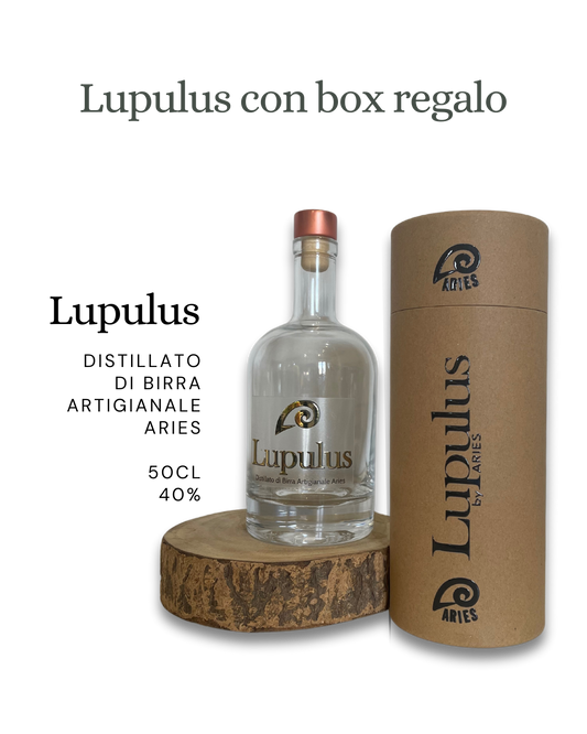 Lupulus accanto all'astuccio cilindrico craft che lo contiene