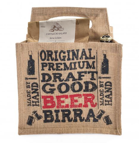 La shopper di juta con le due birre e i cantucci
