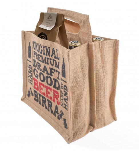 La borsa di juta con la stampa rossa Beer Birra