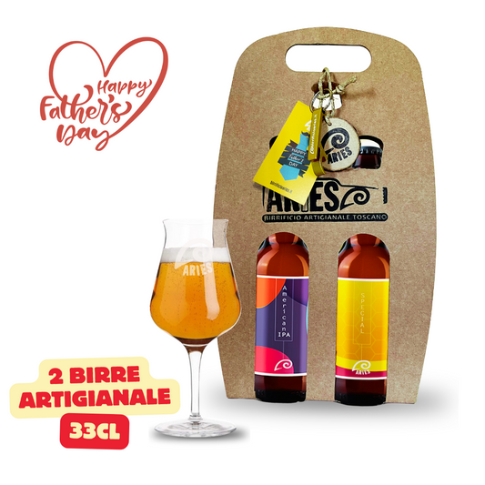 La valigetta Festa del papà con le due bottiglie da 33 cl e il calice